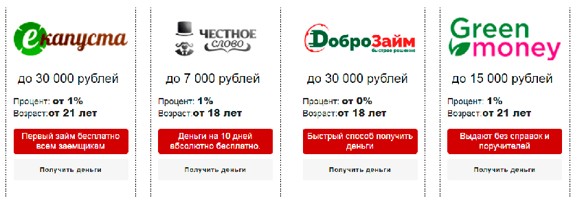 Выбор и переход на предложение займа